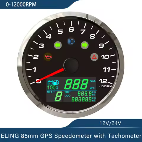 85mm GPS Speedometer 0-299km/h MPH with 0-12000RPM Tachometer Trip Odometer with Gear Number N 1-6 f