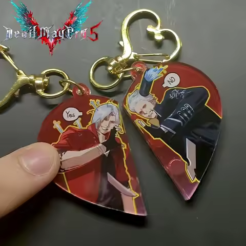Game Devil May Cry Vergil Dante Cosplay Keychain Acrylic Heart Magnetic Pendant Keyring 1 Pair Key C