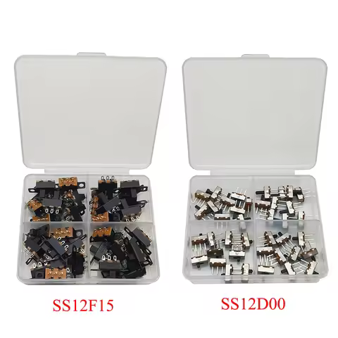 40Pcs/Box SS12D00 SS12F15 Slide Switch 3Pin 1P2T 2 Position On-Off Interruptor Toggle Switch Handle 