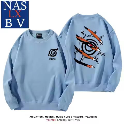 Naruto Naruto Sasuke Konoha Uchiha round neck hoodie for male and female students, loose long sleeve