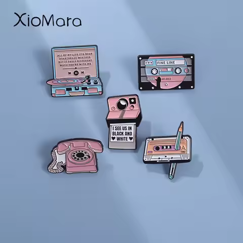 Vintage Recorder Enamel Pin Cassette Tape Badge CD Jukebox Brooch Funny Badge Collar Clothes Shirt J