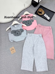 Bộ bé gái cotton áo Croptop gấu 3 lỗ và quần suông 10-30kg XHN1686