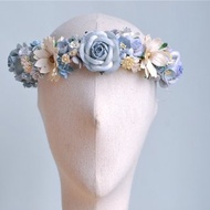 Paper Flower, Crown, Headband, Wedding, ivory, wooden blue, cream and white with golden pollen Color. ONE PIECE ONLY