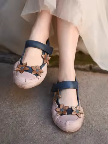 Artmu Original Flats Shoes For Women Sweet Flowers Dirty Shoes Luxury Genuine Leather Luxury Designe