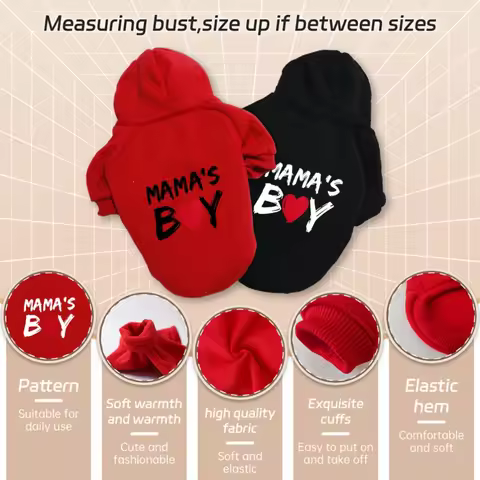 2pcs Warm Style Dog Outfit Set | MAMA Letter Heart Print,Hoodie Leash Fits Small Medium Pets for Fam