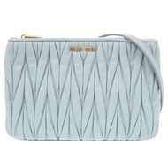 Miu Miu Matelassé Logo 皮革淺藍色單肩包，藍色，0567 [二手] MIUMIU