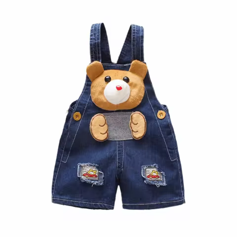 Cartoon Print Denim Overalls Lightweight Denim Short Children Denim Dungarees Casual Denim Fabric De
