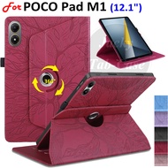 For New POCO Pad M1 (12.1") Tablet 360 Rotating Stand Case 3D Tree Style PU Leather Flip Cover 2509A