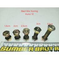 Yellow Bolts and Nuts M8 1.5cm to 3.5cm/ key 12 BMK/