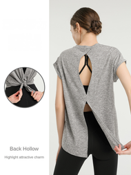 Hoppe Fumeng Charm Series Yoga Top Short Sleeve Sports Fashion Sexy Beauty-Back T-Shirt (Dark pink/P