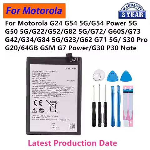 Battery For Motorola Moto G24 G54 G7 Power G50 G23 G22 G52 G60S G20 G42 G34 G84 G23 G62 G71 G73 5G S