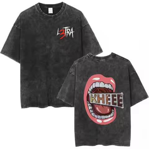 Rapper Luar La L L3TRA KHEEE Graphic T Shirts Men Women Hip Hop Vintage Washed Short Sleeve T-shirts