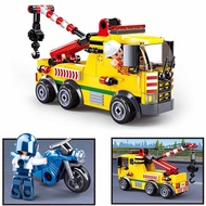 Lego Truck Trailer Compatible Lego Building Block Repair Crane Road Obstacle Clearing Truck Trailer 