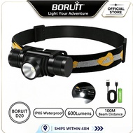 BORUiT D20 LED Zoom Headlamp White Light Type-C Rechargeable Headlight Waterproof for Camping Hiking