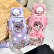 【SAKU】 【hot】children's Plastic Straw Water Cup 660ml Cute Student Cup Anti-fall And Cartoon Portable