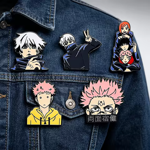 Japanese Anime Style Character Enamel Pins Set, Cute Cartoon Metal Lapel Brooches for Denim Collecti