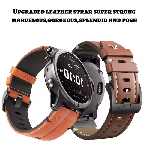 22/26mm Leather Watch Band For Garmin Fenix 7X Pro/6X Pro/6X/5X Plus Leather Replacement Strap For G