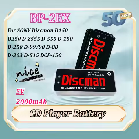 Battery SONY Discman Type-C BP-2EX 5V 2000mAh CD Player Battery for SONY Discman D150 D250 D-Z555 D-