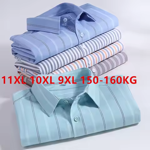 Plus 11XL 10XL 9XL 8XL 7XL Summer Shirt for Mens 100% Oxford Cotton Short Sleeve Stripe Solid Casual