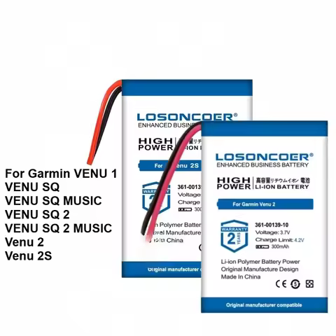 LOSONCOER 300mAh 361-00139-10 Battery For Garmin Venu 1 2 2S VENU SQ 2 MUSIC Smart Watch 361-00137-1