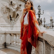 BATIK TRUSMI Setelan Outer Rok Lilit Viscos Kombinasi Pucuk Rebung