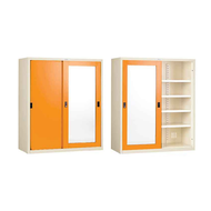 ตู้รองเท้าประตูบานเลื่อนทึบ+กระจกเงา 5 ชั้นวาง สีส้ม เพ