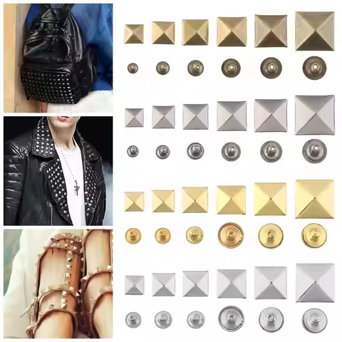50Sets 6-12MM Pyramid Shape Square Rivets Bag Shoes Bracelets Belt Fix Studs Metal Square Spikes DIY