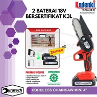 Mini cordless chainsaw 4" 2 baterai Chainsaw gergaji rantai elektrik mini 4" senso mesin potong kayu
