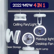 4 IN 1 Portable Folding Fan LED Light Rechargeable Hanging Celling Fan Desk Table Fan Air Circulate 