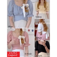 DDC21262 K58 - High Waist Wrap Ribbon Top (import) Cotton Polyester material