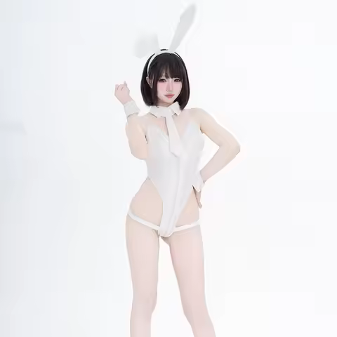 Cos Convention & Theme Party Outfit 2025 - White Patent Leather Bunny Girl Set,Trendy Cute & Sultry 