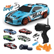4WD RC Drift Car 1:24 Scale, Interchangeable Tires for Race & Drift, LED Lights, 6 Cones, 2.4G Remot