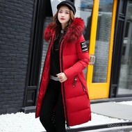 2025 Autumn Winter New Women's Long Cotton Jacket with Hood and Large Fur Collar Down Cotton Jacket 