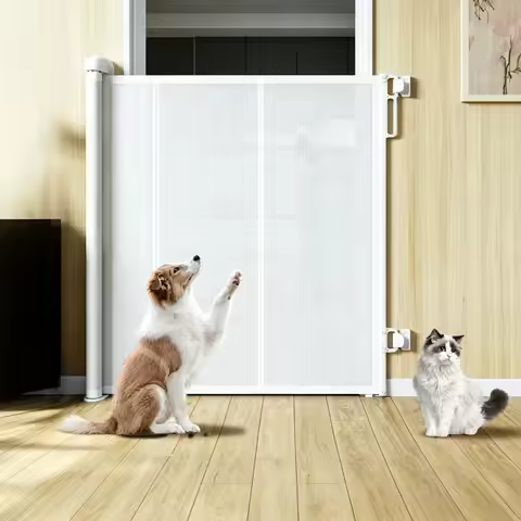 Retractable Pet Gate Adjustable Save Space Portable Pets Gates Metal 140CM High Puppy Gates Indoor M