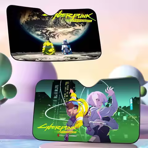 Animated C-Cyberpunk E-Edgerunners Car Sunshade Shield Windshield Window Sun Blocker Cover Interior 