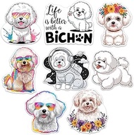 Bichon Frise Dog Sticker 8 Pcs Vinyl Stickers Laptop Waterproof Decal for Car Bumper Water Bottle Wi