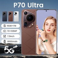 P70 Ultra 5G Smartphone 16GB+1TB 7.3inch 8000mAh Android Screen 7.3 HD Support Vibration Phone Cellp