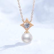 0.3Ct Round Freshwater Pearl Moissanite Pendant0.3CT D-Color Moissanite 925 Silver Champagne-Gold Pl