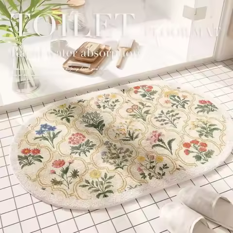 Fresh American floral absorbent floor mat, bathroom door, bathroom mat, non-slip mat, bathroom door 