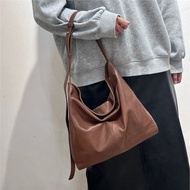 Korea Dongdaemun bucks leather Genuine leather Niche Design Lazy Style Pleated One-Shoulder Cross-Bo