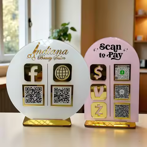 Personalized QR Code Stand Plaque Multi Shape Acrylic Business Sign Custom Logo Wifi Instagram Googl