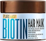 PURE NATURE LUX SPA Biotin Hair Mask - Hydrating Treatment for Dry and Damaged Hair - Deep Conditioner Growth Treatment with Keratin, Collagen and Moroccan Argan Oil - Intense Moisture for Split Ends