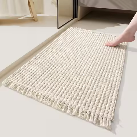 Kitchen Runner Lightweight Entryway Rug Woven Throw Mat with Tassels,Non-Shedding Washable Rug Pile 