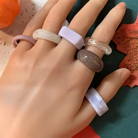 6pcs Resin Rings, Plastic Rings Acrylic Rings for Women Teen Girls, Chunky Aesthetic Trendy Colorful