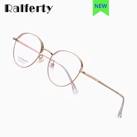 Ralferty Flexible Titanium Eyeglasses Frame Women Round Metal Myopia Optic Prescription Glasses Fram