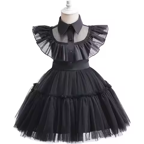 Black Wednesday Addams Dress Halloween Cosplay Wednesday Addams Family Costume for 0-7T Kids and Gir