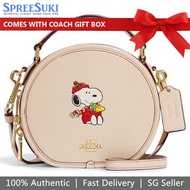 Coach Handbag In Gift Box Crossbody Bag Coach X Peanuts Canteen Crossbody With Snoopy Cud Ivory Nude Beige # CE845