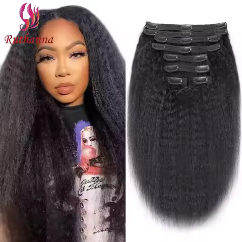 Clip In Hair Extensions Kinky Straight 100% Human Hair 8 Pieces Set Brazilian Virgin Hair For Black 