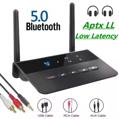 80M Bluetooth 5.0 Transmitter Receiver Aptx HD LL Low Latency Wireless Audio Adapter 3.5mm AUX RCA J