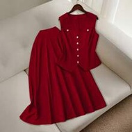 Women Elegant Red Satin Sleeveless V-Neck Waist Cinch Top & A-Line Maxi Skirt Set,Autumn Tea Party V